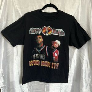 Three 6 Mafia Who Run It Tee | Merch T-Shirt | Size Medium | Black Tee
